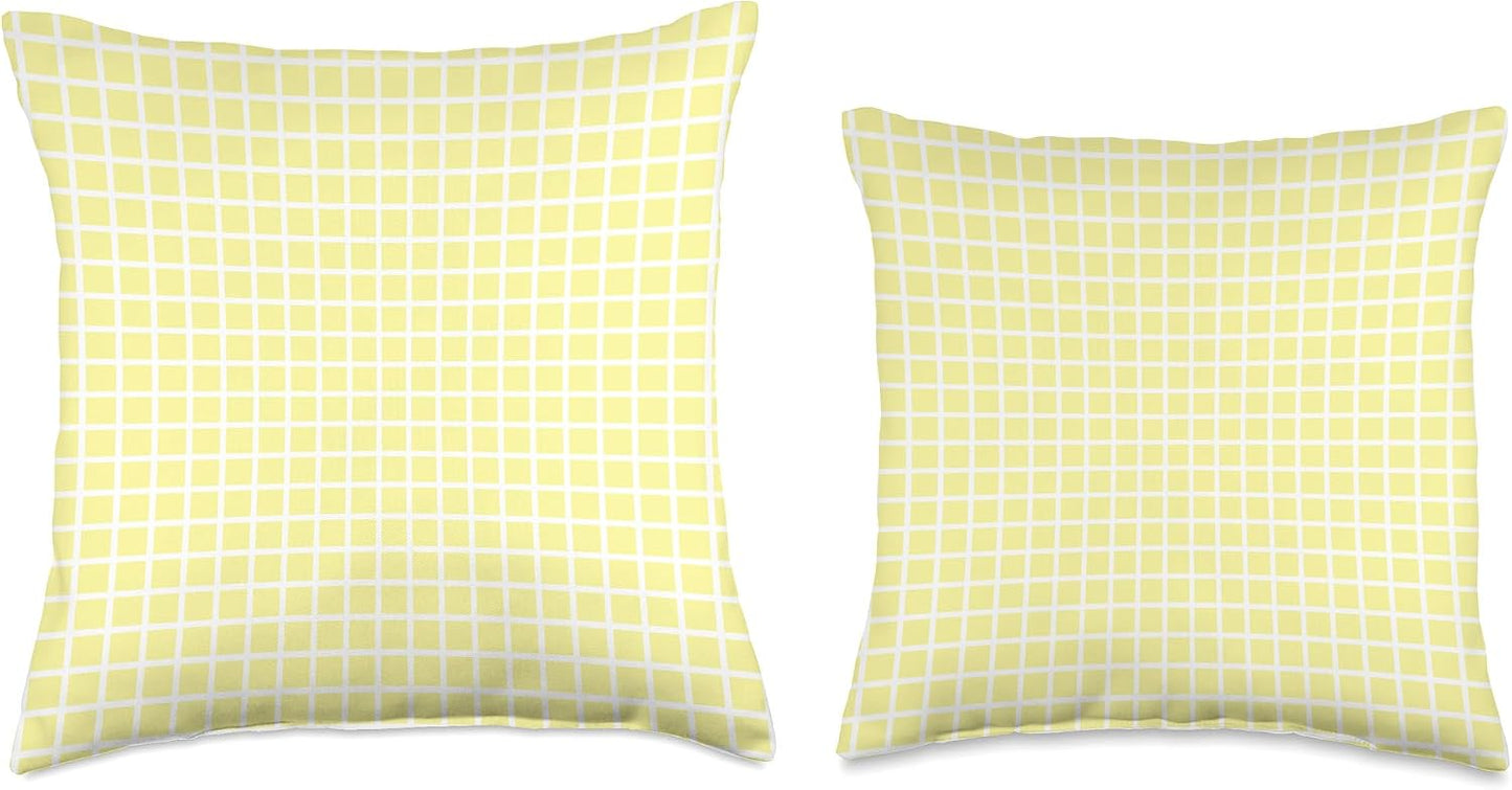 Light Yellow and White Check Pattern Throw Pillow