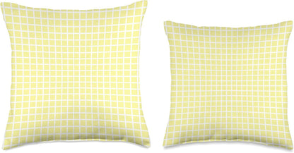 Light Yellow and White Check Pattern Throw Pillow