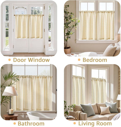 jinchan Striped Linen Kitchen Curtains 36 Inches Tier Curtains Farmhouse Modern Cafe Style Small Window Treatments Airy Light Filtering Rod Pocket for Living Room Bathroom 2 Panels Mustard Yellow