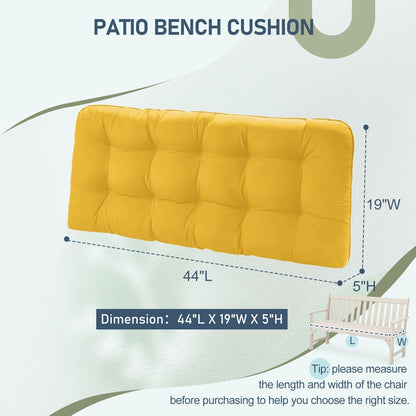 downluxe Outdoor Bench Cushion for Patio Furniture, Water Resistant Tufted Overstuffed Porch Swing Cushions, Thick Outdoor Loveseat Cushions, 44" X 19" X 5", Yellow, Set of 1