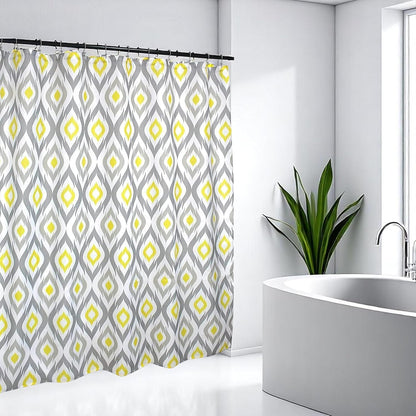 Serafina Home Yellow and White Fabric Shower Curtain for Bathroom: Contemporary Geometric Medallion Design Light Grey Diamond Silhouettes