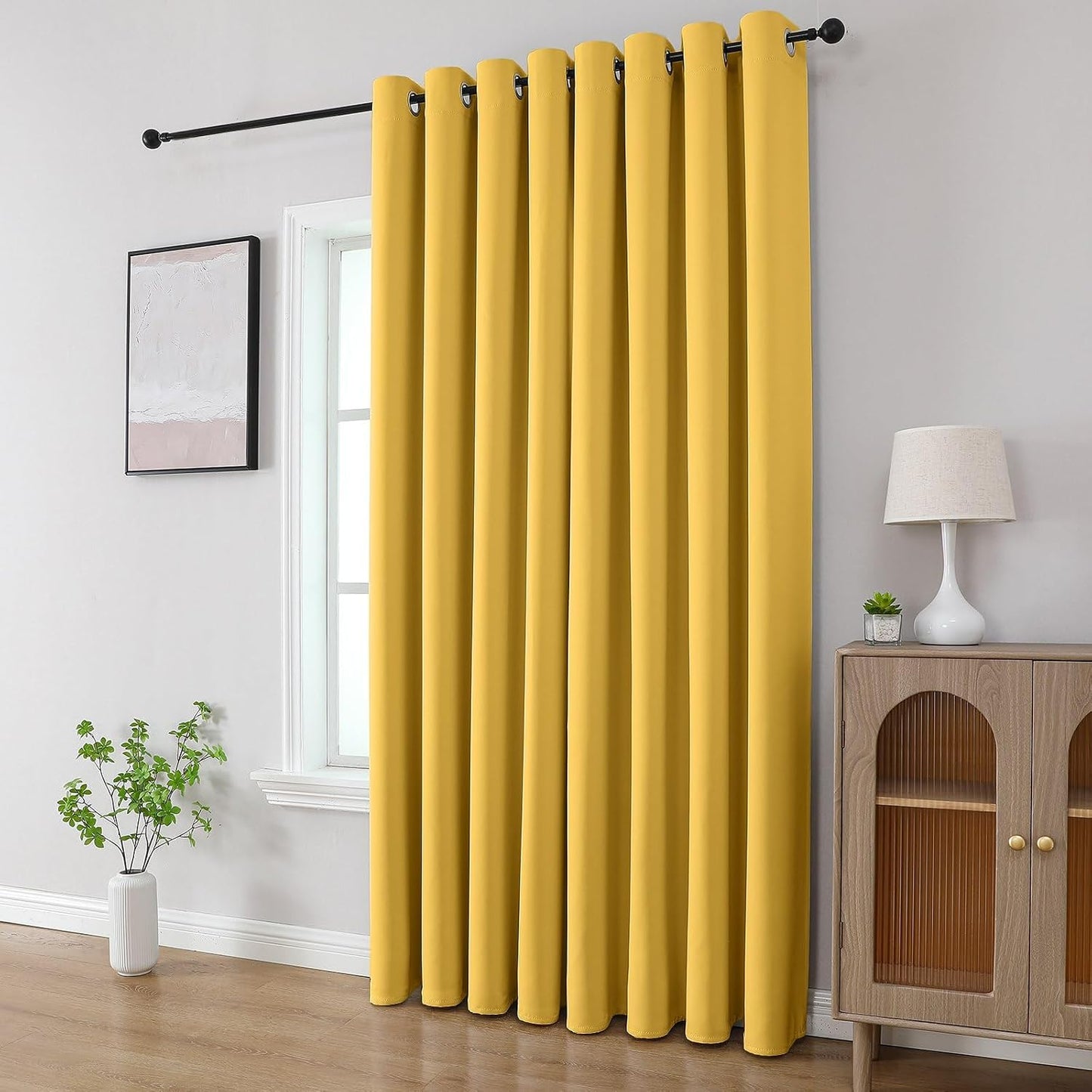 CUCRAF Blackout Curtains 63 inch Length 2 Panels Set, Room Darkening Drapes for Living Room Bedroom, Thermal Insulated Light Blocking Grommet Window Curtain (W52 x L63 Inch, Lemon Yellow)