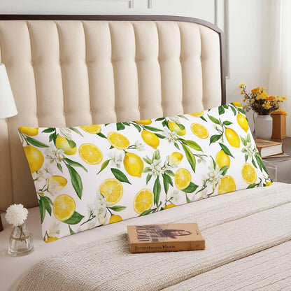 Decorative Home Body Pillow Covers Lemon, Floral Lemon Yellow Breathable Pillow Cushion Cases Lumbar Body Pillow Cover Soft Body Pillowcase for Bedroom Couch Sofa 20x54 Inch