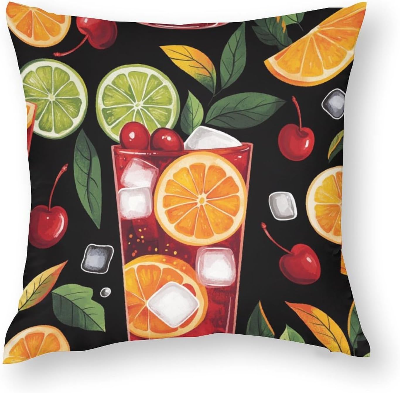 Cartoon Lemon Cocktail Throw Pillow Covers for Living Room Bedroom, Rustic Summer Fruit Drink Pillowcases Outdoor Cushion Case for Couch Sofa Bed, 12x12 inch