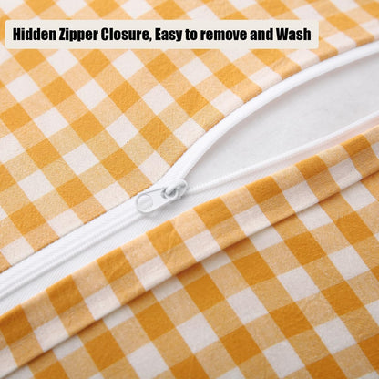 Mywinlle Yellow/White Plaid Ruffle Pillow Shams Throw Pillow Covers 20"x20", Checkered Washed Cotton Mustard Gingham Decorative Pillow Covers Shabby Pillowcases