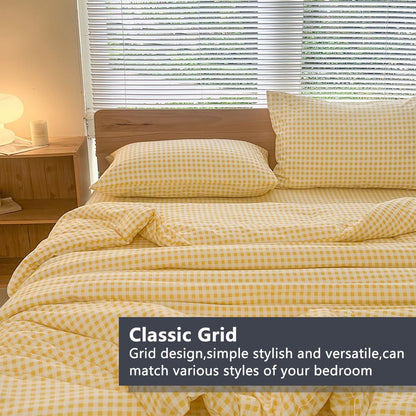 NSNLGSGC King Size Comforter Set, Yellow Gingham Bedding Comforter Sets, Yellow Grid Bed Comforter 3 Pieces (1 Comforter, 2 Pillowcases)