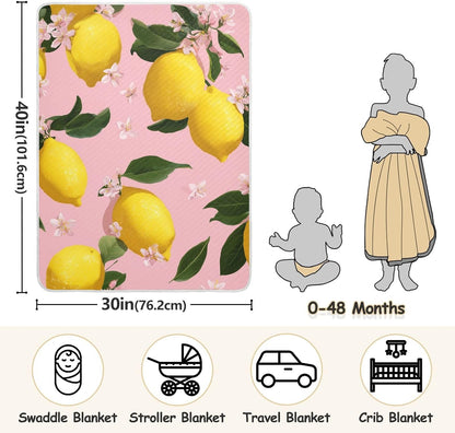 Yellow Lemon on Pink Baby Blanket Quilt - Soft Lightweight Cotton Baby Blankets for Boys & Girls, 30x40in