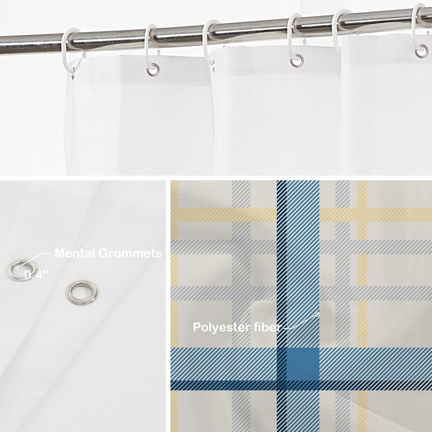 Batmerry Plaid Blue Decor Shower Curtain, Yellow Gingham Check Plaid Pattern Bathroom Decor Polyester Fiber Plastic Rings Quick-Drying Waterproof for Bathtubs/Bathroom, 72X72 Inches