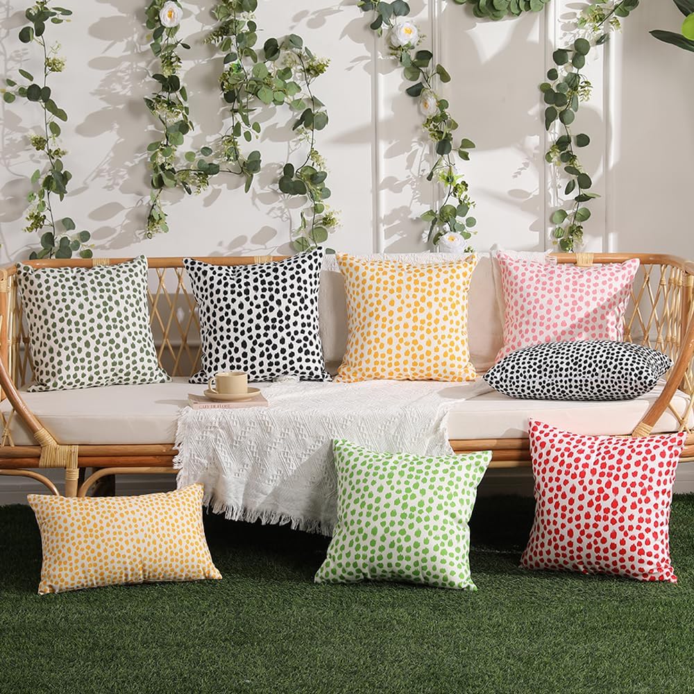 Allorry Outdoor Pillow Covers 20x20 Set of 2 Boho Design Yellow Polka Dot Decorations Pillows Summer Outdoor Waterproof Patio Furniture Garden Porch Sofa Bed Cushion Covers Home Decor JB002-A20