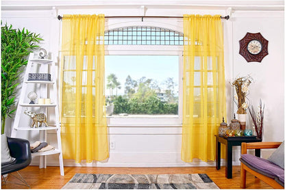 All American Collection Doli Sheer Curtains | Two 54" x 63" Panels in Vibrant Designer Colors (Yellow, 54" x 63")