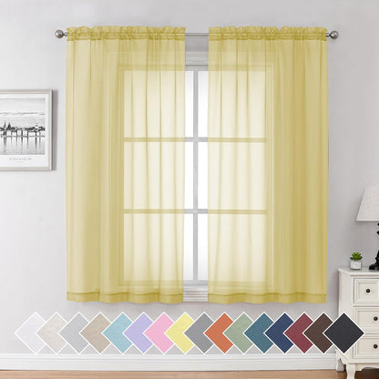 Aiyufeng Yellow Sheer Curtains 63 Inches Long 2 Panels Set, Semi Transparent Voile Rod Pocket Sheer Window Drapes for Bedroom Bed Canopy Living Room Dining Wedding Party Backdrop, 40W x 63L inch