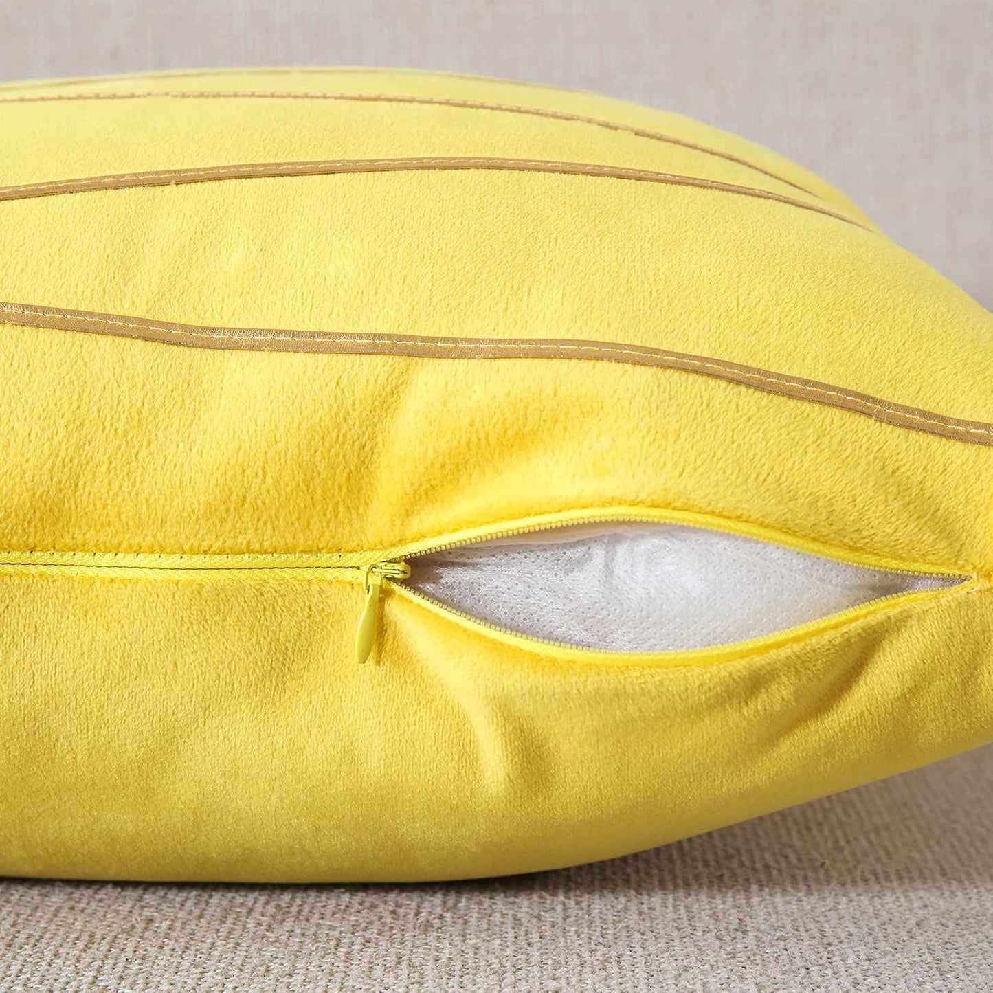 WACOMECO Soft Throw Pillow Covers - Pack of 2 Velvet Decorative Cushion Covers Cases for Sofa Bedroom Livingroom Car, 18" x 18", Yellow and Gold