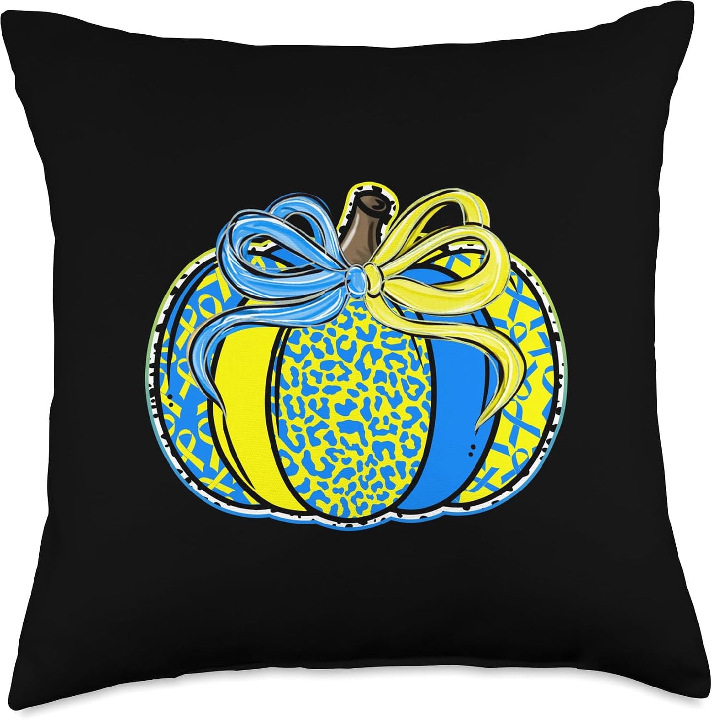Coquette Bow Blue and Yellow Pumpkin Preppy Downs Syndrome Throw Pillow