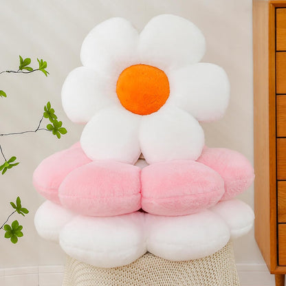 CANGHI Flower Pillow White Yellow 15.7" Plush Throw | Cute daisy shaped aesthetic cushion for bed, sofa, chair & floor seating, cozy floral home accent.