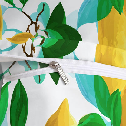 Kids Duvet Cover Set Cartoon Fruit Lemon Leaf Bedding Set for Boys Teens Adults, Yellow Comforter Cover Bedroom Collection 3Pcs Full Size (80 X 90 in)