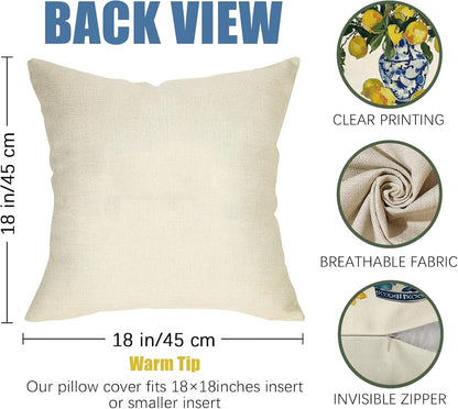 Fahrendom Italy Capri Lemon Decorative Throw Pillow Covers 18 x 18 Set of 4, Italian Amalfi Coast Citrus Blue and White Porcelain Pillowcase, Summer Mediterranean Sofa Couch Cushion Case Home Decor
