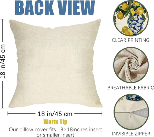 Fahrendom Italy Capri Lemon Decorative Throw Pillow Covers 18 x 18 Set of 4, Italian Amalfi Coast Citrus Blue and White Porcelain Pillowcase, Summer Mediterranean Sofa Couch Cushion Case Home Decor