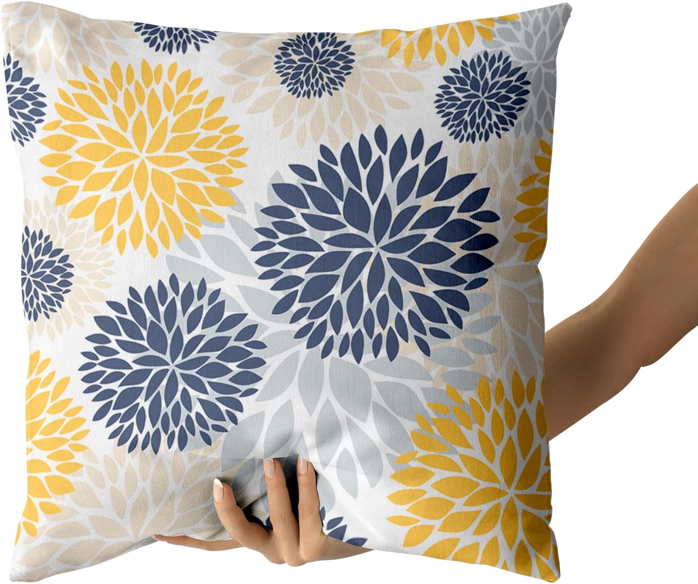 Kawani Navy Blue and Yellow Throw Pillows Covers 18x18 Set of 2, Gray Dahlia Flower Pillow Cushion Cases, Floral Decor Throw Pillows Cover Gifts for Bed Couch Sofa Living Room