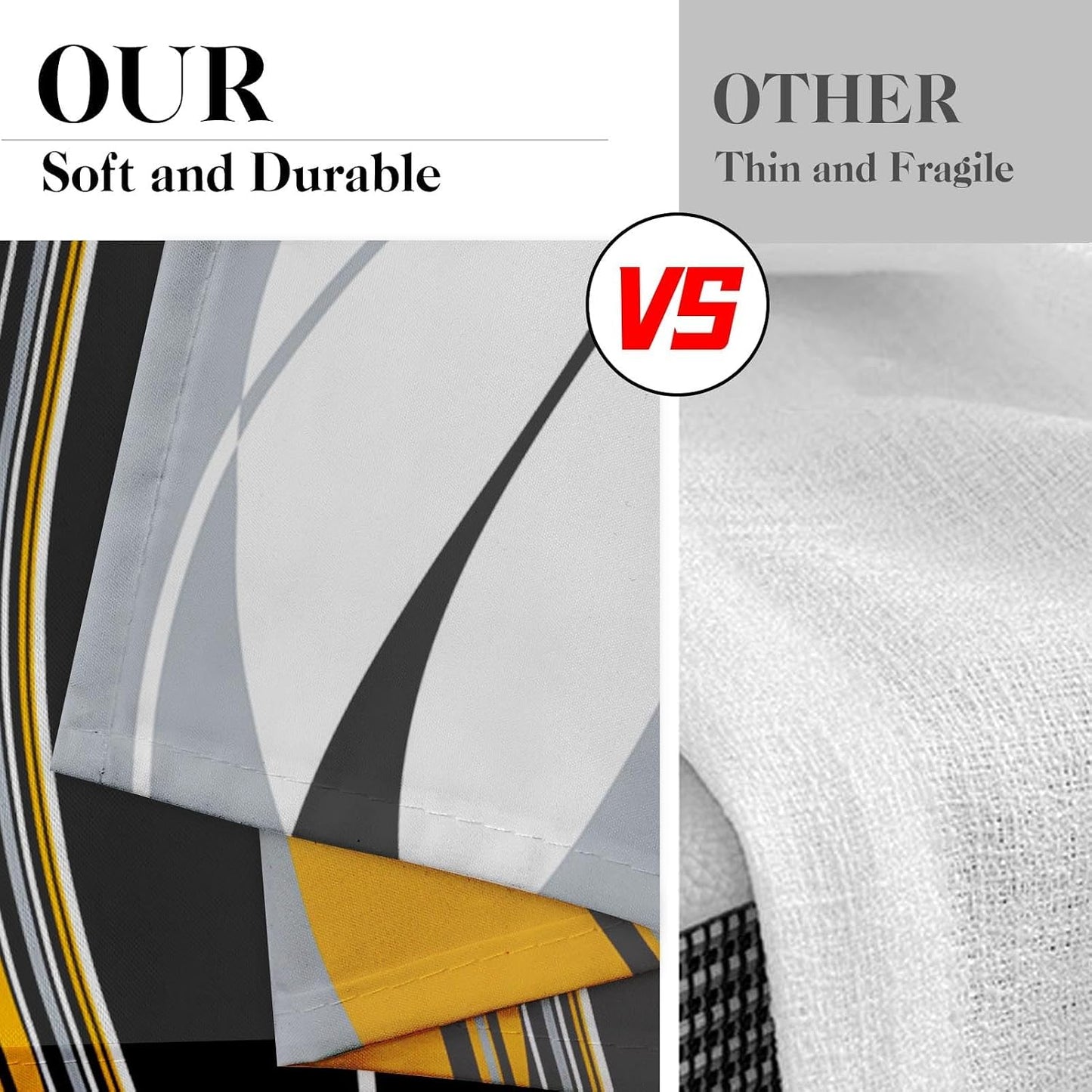 Yellow Grey White Black Kitchen Window Curtains Valance and Tier Set 36 Inch, Geometric Lines Abstract Rod Pocket Short Tier Curtain for Bathroom, Modern Small Cafe Drapes for Kitchen Decor