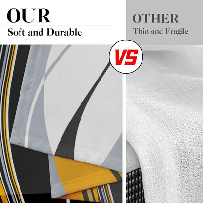 Yellow Grey White Black Kitchen Window Curtains Valance and Tier Set 36 Inch, Geometric Lines Abstract Rod Pocket Short Tier Curtain for Bathroom, Modern Small Cafe Drapes for Kitchen Decor