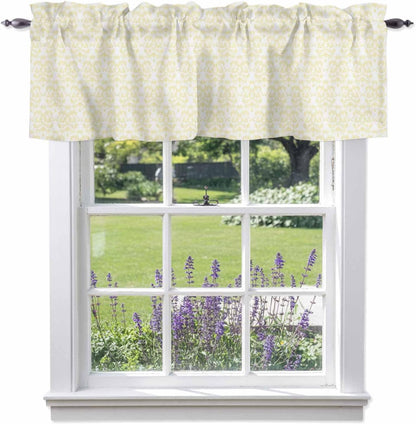 Yellow Baroque Valance Curtains Kitchen Curtain for Windows Valance Abstract Art Floral Pattern Sheer Curtains Privacy Bedroom Curtain Topper for Living Room Home Decor 56x16in