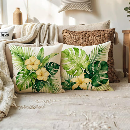 ULOVE LOVE YOURSELF Tropical Greenery Throw Pillow Covers 4Pack, Monstera Palm Floral Farmhouse Summer Decorative Pillowcases 18×18,Boho Botanical Cushion Covers for Porch Patio Decor(Green/Yellow)