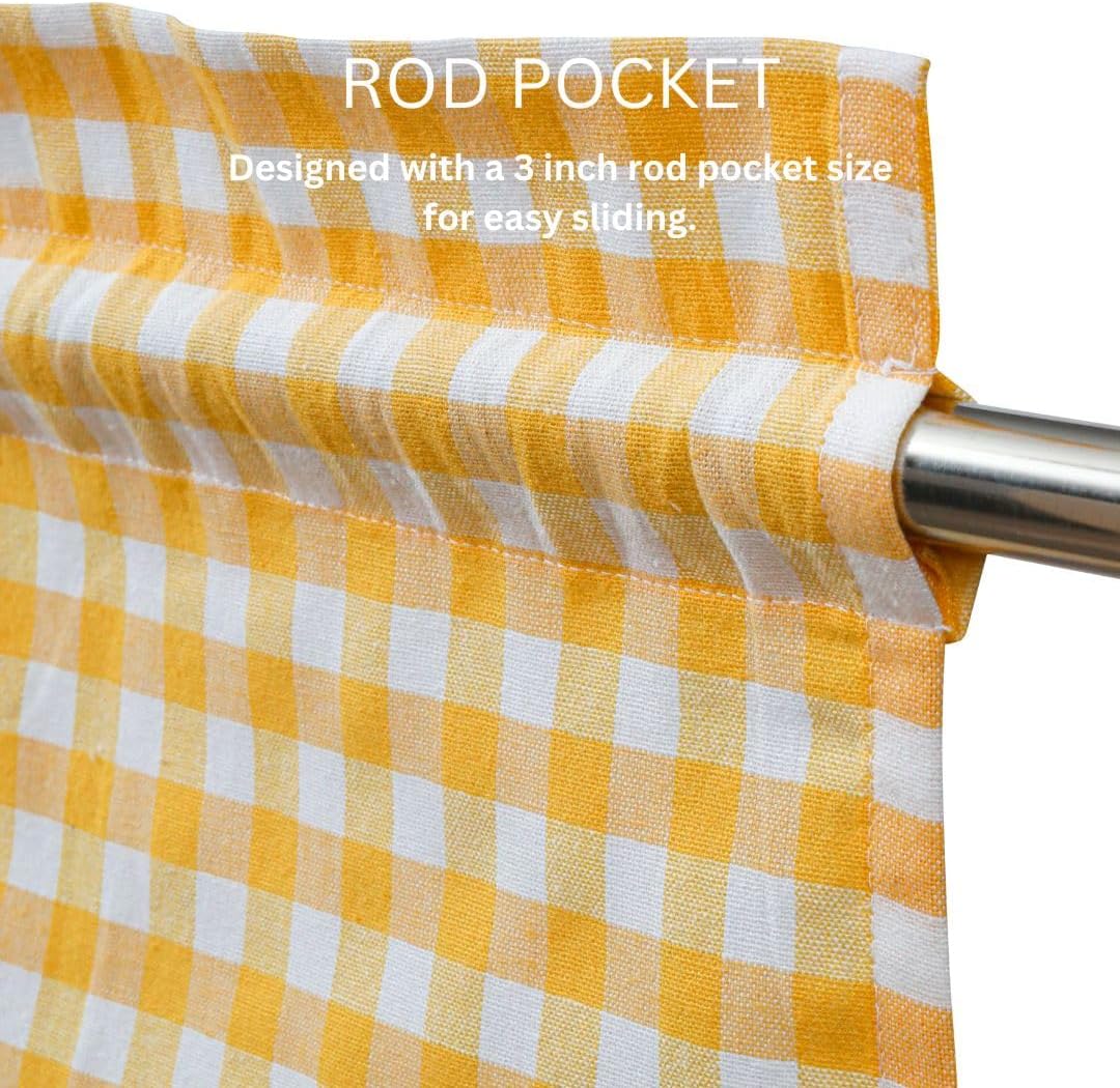 2 Panels Curtain Valances for Kitchen Windows, Bathroom, Living Rooms - Rod Pocket Short Curtain Topper Window Treatment - Farmhouse Rustic Window Valances (2 Pack, W60 x L14, Yellow)