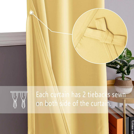 DWCN Blackout Curtains for Bedroom with Tiebacks - Room Darkening Privacy Grommet Top Window Curtains for Living Room, 52 x 63 inch Length,Yellow,Set of 2 Panels