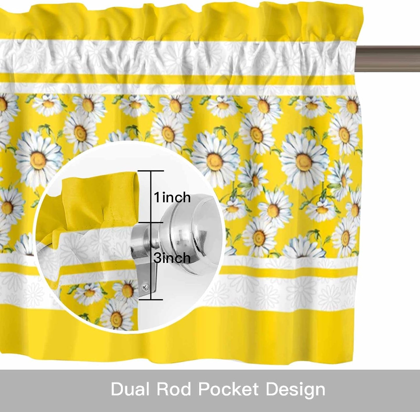 Yellow Daisy Valance Curtains Kitchen Curtain for Windows Valance Farmhouse Floral Yellow Striped Sheer Curtains Privacy Bedroom Curtain Topper for Living Room Home Decor 42x12in