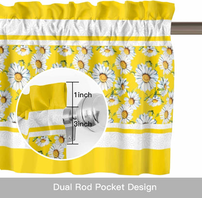 Yellow Daisy Valance Curtains Kitchen Curtain for Windows Valance Farmhouse Floral Yellow Striped Sheer Curtains Privacy Bedroom Curtain Topper for Living Room Home Decor 42x12in
