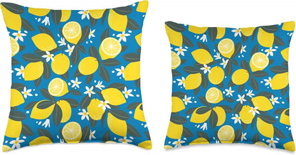 Summer by Vine Mercantile Bright Blue Amalfi Lemon Blossom Summer Citrus Fruit Pattern Throw Pillow, 18x18, Multicolor