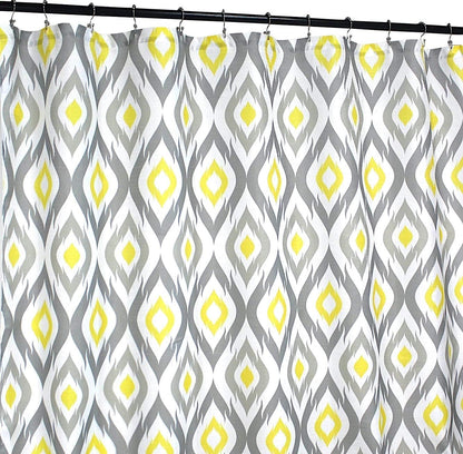 Serafina Home Yellow and White Fabric Shower Curtain for Bathroom: Contemporary Geometric Medallion Design Light Grey Diamond Silhouettes