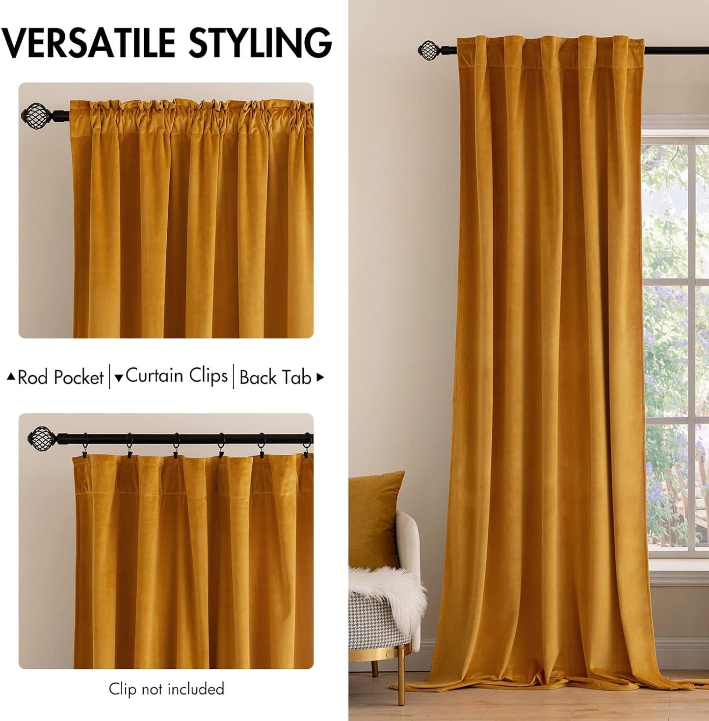 MIULEE Velvet Curtains 84 inches 2 Panels - Luxury Blackout Curtains for Bedroom Living Room Thermal Insulated Fall Decor Super Soft Window Drapes Rod Pocket & Back Tab, Mustard Yellow