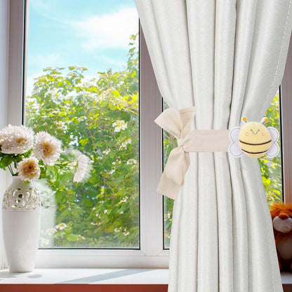 Cute Cartoon Animal Curtain Tiebacks, 4Pcs Drape Rope Holdbacks with Embroidered Bee Decor Cotton Curtain Ties for Baby Kid Room (Little Bee)