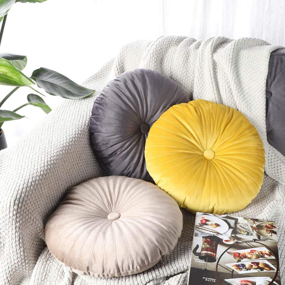 Teieas Velvet Round Throw Pillow Pleated Round Pillow Cushion Decoration for Couch Chair Bed Car Yellow