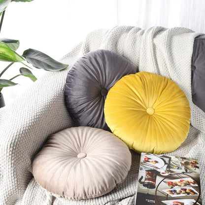 Teieas Velvet Round Throw Pillow Pleated Round Pillow Cushion Decoration for Couch Chair Bed Car Yellow