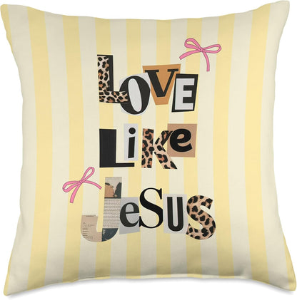 Preppy Christian Love Like Jesus Bow Collage Yellow Stripes Throw Pillow