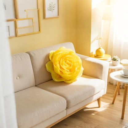 JWH Stereo Flower Throw Pillow Covers Aesthetic Decorative Floral Accent Pillow Cases Round Cushion Handmade Pillowcase for Bedroom Bed Couch Chair Car 12 Inch Bright Yellow