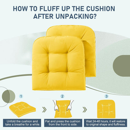 downluxe Outdoor Chair Cushions Set of 2 for Patio Furniture, Water Resistant Tufted Overstuffed Patio Furniture Cushions, Thick Outdoor Seat Cushion, 19" X 19" X 5", Yellow