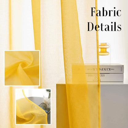 Butter Yellow Sheer Curtains 72 Inches Long Semi Faux Linen Yellow Sheers Curtain for Bedroom Living Room Girls Kids Room 2 Panels 52x72 Inch Length Gold
