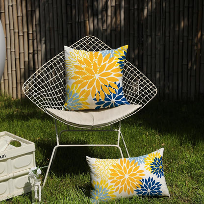 DFXSZ Yellow Blue Flower Pillow Covers 12x20 Inch Set of 2 Outdoor Throw Pillows Outdoor Waterproof Decor for Living Room Sofa Patio Funiture Garden Floral Polyester Pillow Covers 002J12