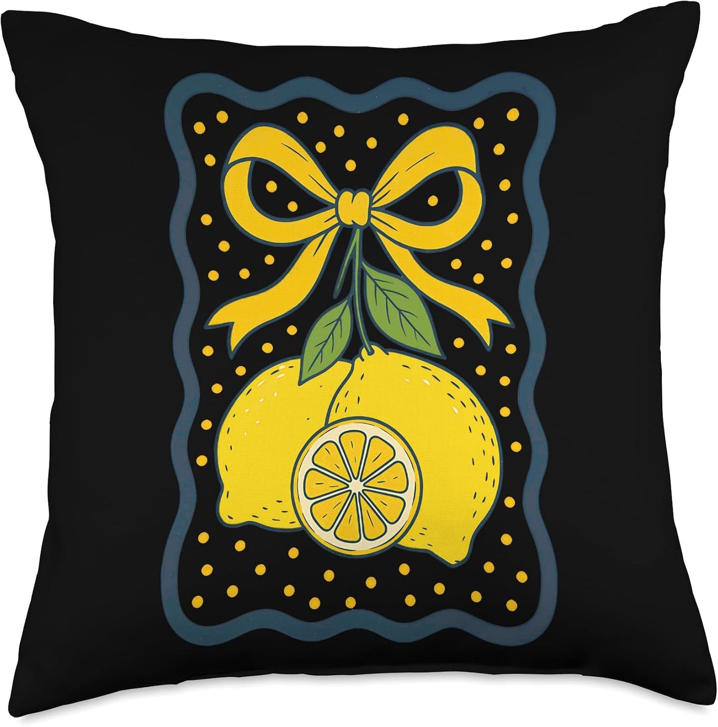 Lemon Citrus Bow Delightful Yellow Charm Throw Pillow