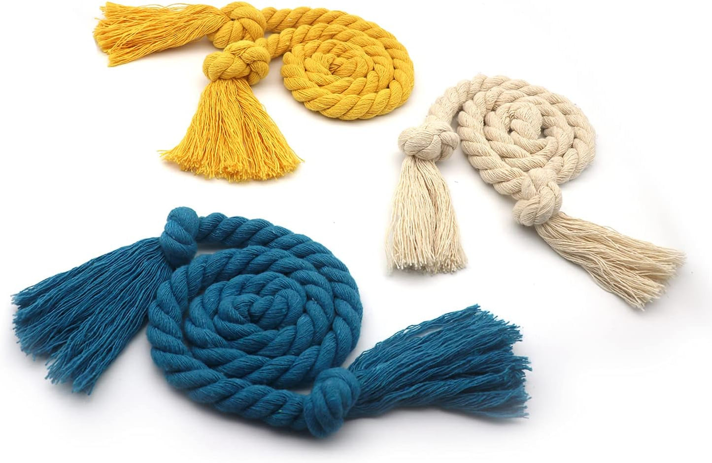 4 Pack Rope Curtain Tiebacks, Natural Cotton Woven Curtain Holdback, Curtain Decorative Holdbacks for Village Rural Boho Style Drapery Tieback, Yellow