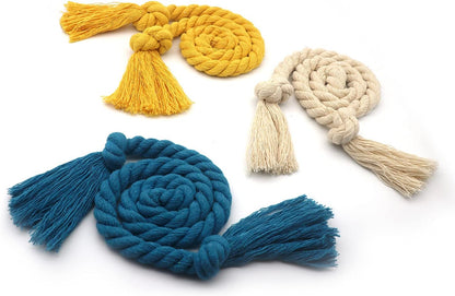 4 Pack Rope Curtain Tiebacks, Natural Cotton Woven Curtain Holdback, Curtain Decorative Holdbacks for Village Rural Boho Style Drapery Tieback, Yellow