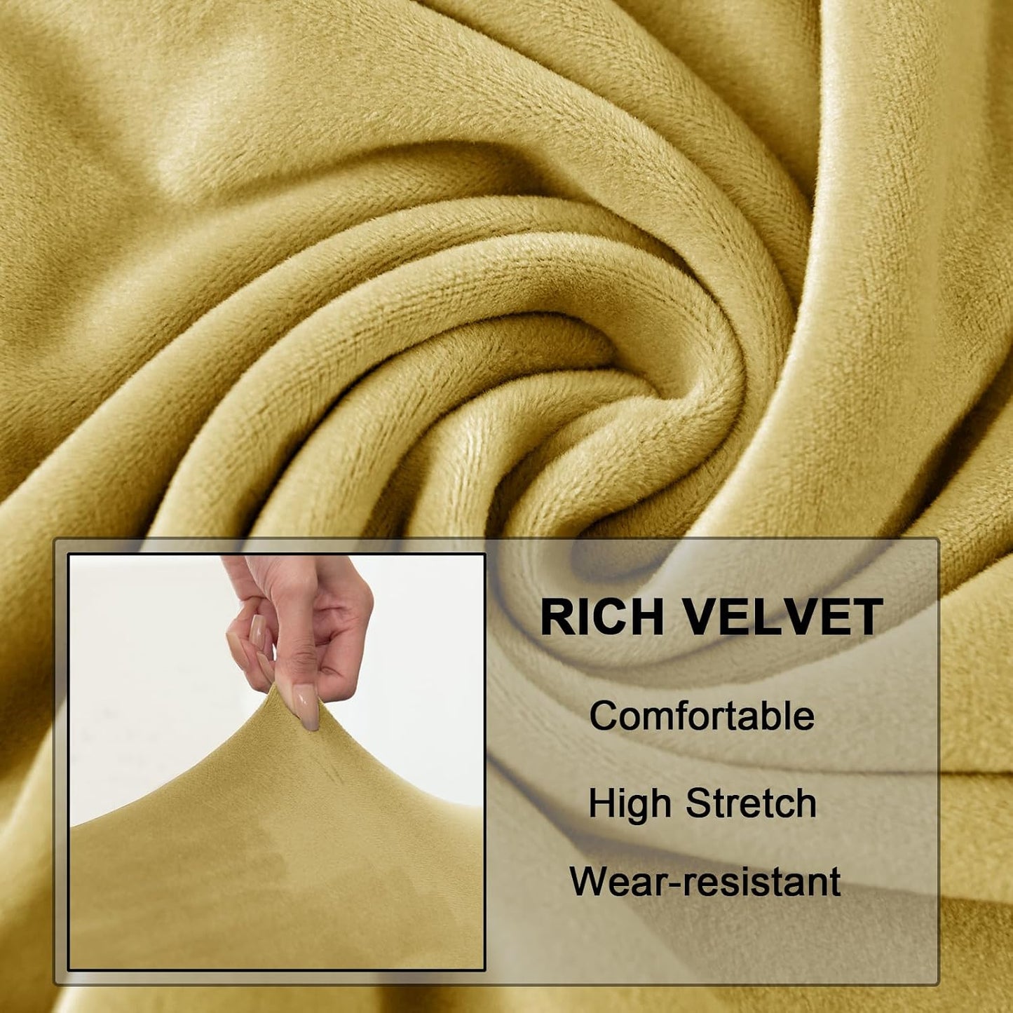 Stretch Couch Cushion Cover Velvet, Sofa Seat Cushion Cover with Ties and Elastic Bands, Couch Covers for Sofa Furniture Protector (Lemon Yellow,Zip Pillowcase)