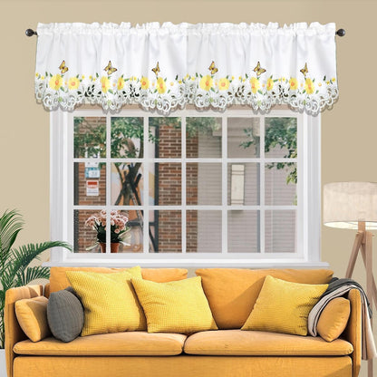 Molaxhome Beautiful Dazzling Embroidered Window Valance,Rod Pocket Valance and Tiers for Home Decor (Yellow, W52x18L)