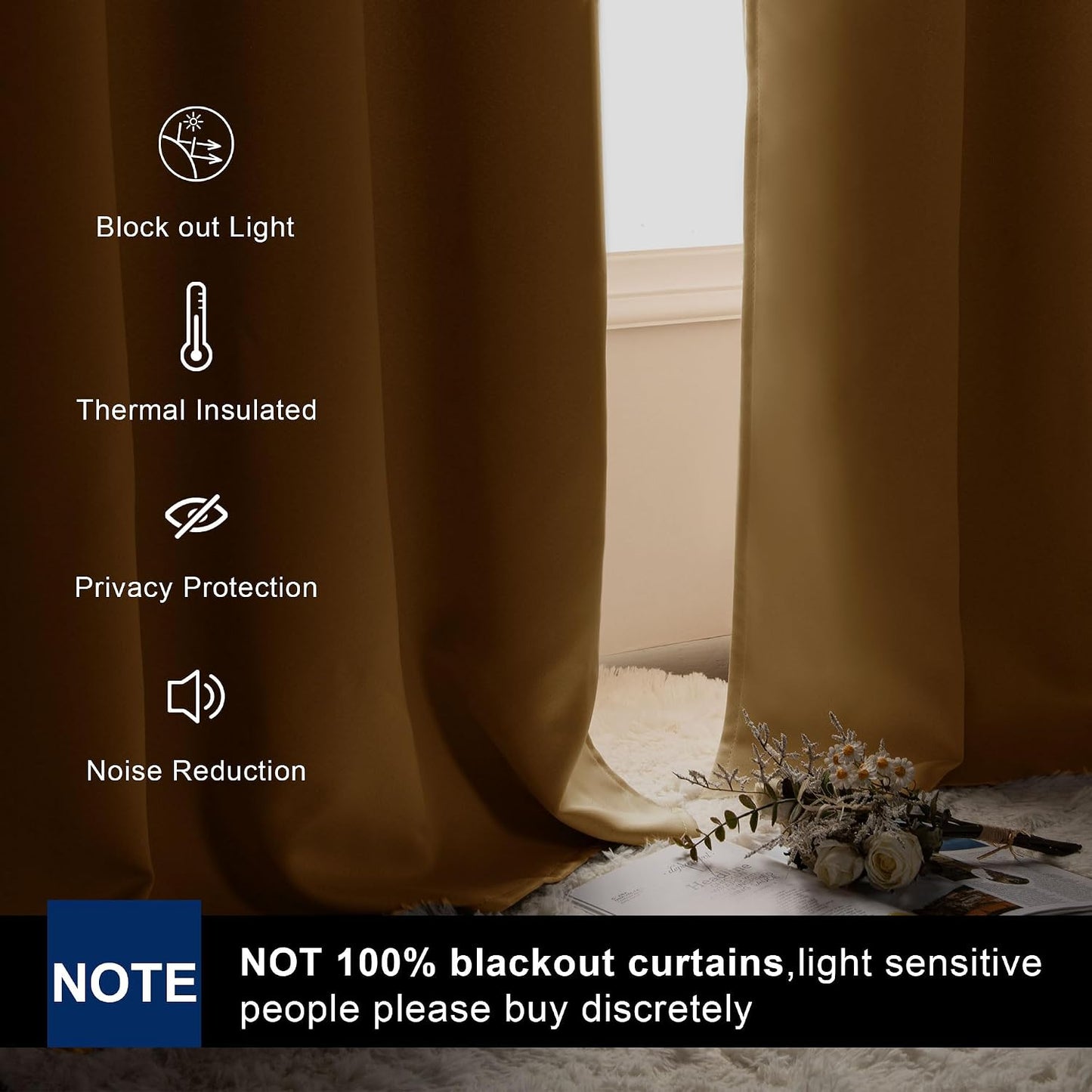 Hiasan Yellow Blackout Curtains for Bedroom 84 Inches Long Insulated Thermal Winter Curtains for Living Room Rod Pocket Noise Cancelling Window Treatment with Tiebacks,2 Pack