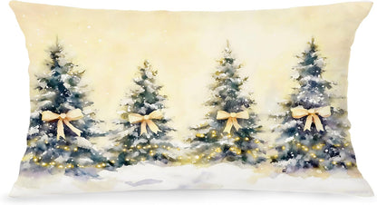 Coquette Yellow Bow Christmas Tree Lumbar Pillow Covers 12x20, Coquette Christmas Decor, Girly Xmas Tree Holiday Decorative Throw Pillow Covers for Living Room Home Bedroom
