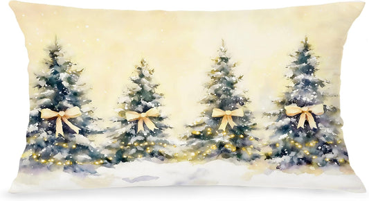 Coquette Yellow Bow Christmas Tree Lumbar Pillow Covers 12x20, Coquette Christmas Decor, Girly Xmas Tree Holiday Decorative Throw Pillow Covers for Living Room Home Bedroom