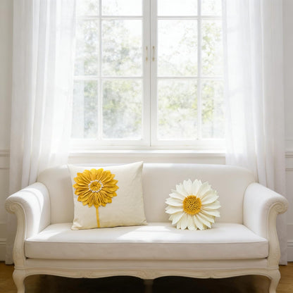 JWH Decorative Flower Throw Pillow Cover 3D Sunflower Pillow Case Velvet Cushion Floral Pillowcase for Bed Living Room Couch Chair 18x18 Inches Yellow Creamy White